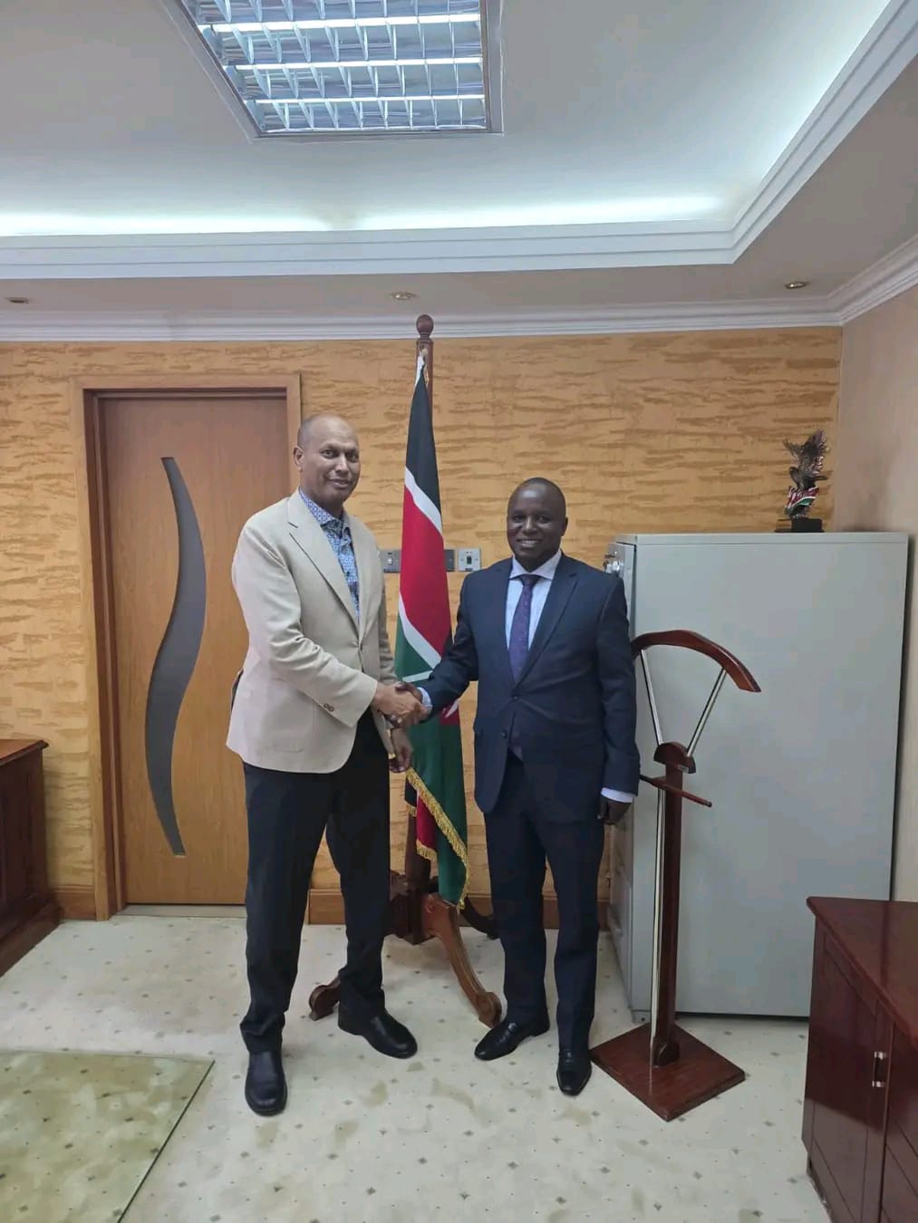 PS Aden Millah together with the Chief of Staff, Dr. Christopher Wanjau, at the Office of the Deputy President after a consultative meeting.