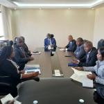Principal Secretary State Department for Immigration and Citizen Services Dr. Belio Kipsang chairing a consultative meeting, and on the immediate left is the Principal Secretary State Department for Shipping and Maritime Affairs Aden Millah.